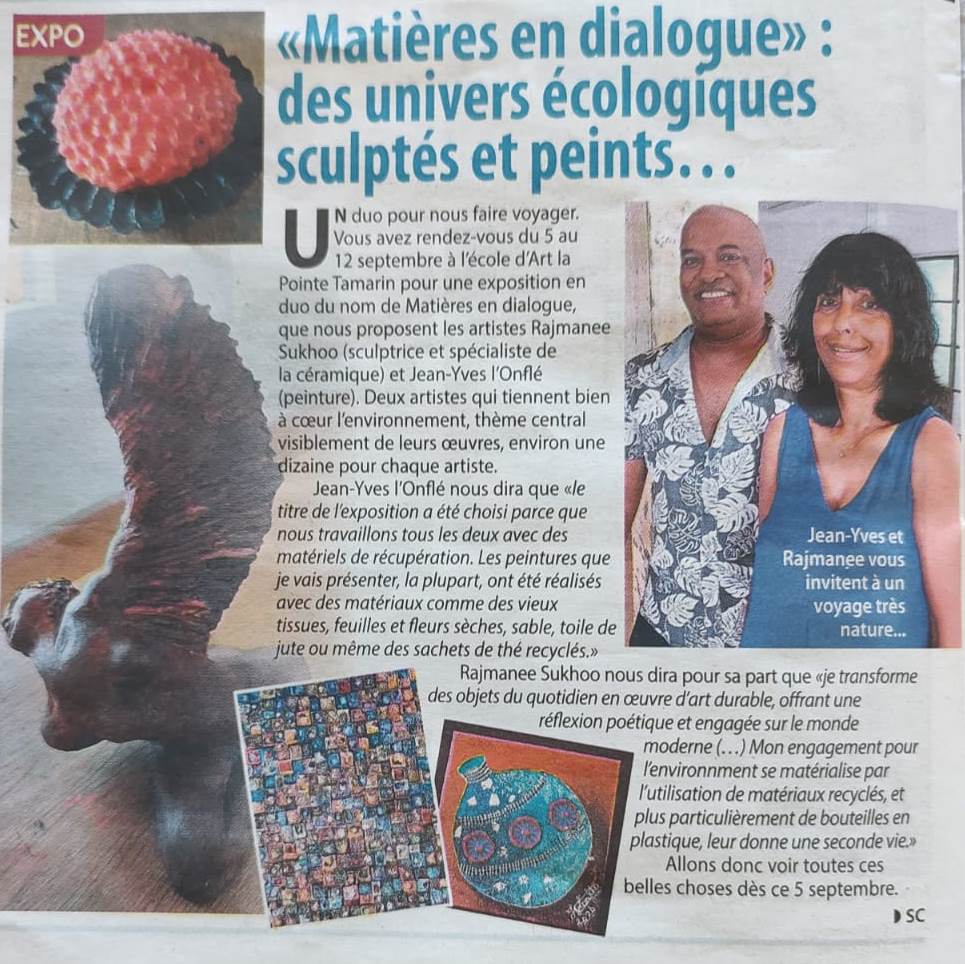 Article de presse sur Rajmanee Sukhoo et l’exposition Matières en dialogue