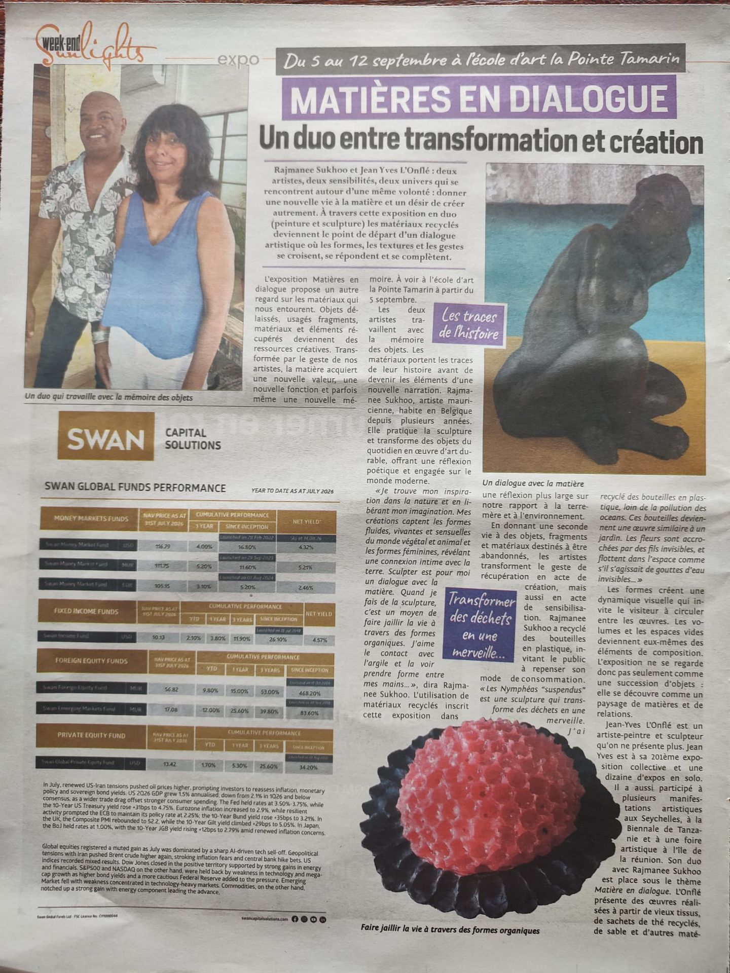 Article Week-End consacré à l’exposition Matières en dialogue, page 1