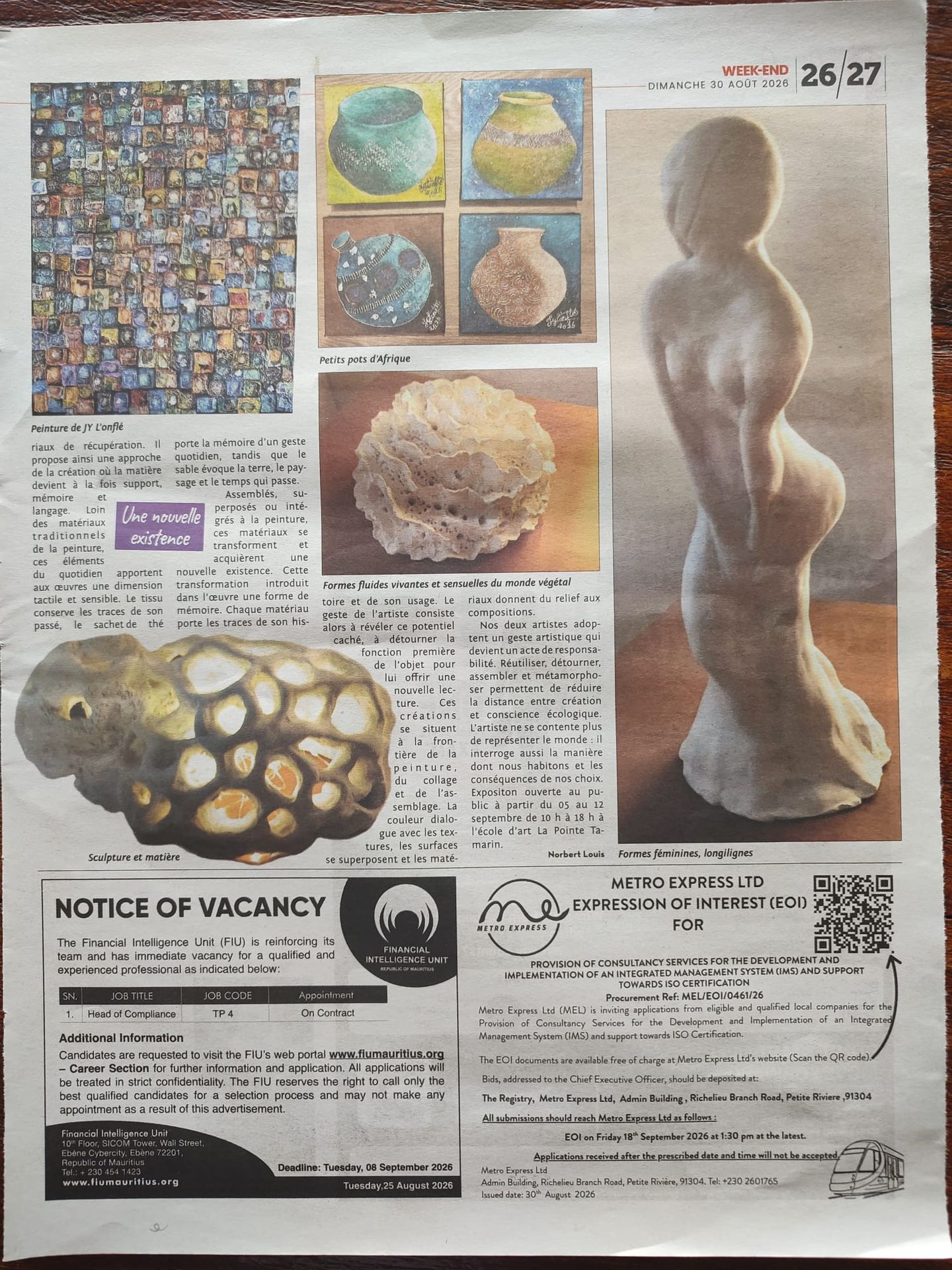 Article Week-End consacré à l’exposition Matières en dialogue, page 2